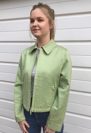 WOMENS BURBERRY JACKET LIGHT GREEN HARRINGTON COAT ZIPPER