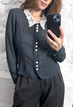 Vintage Polka Dot Blouse - Large 