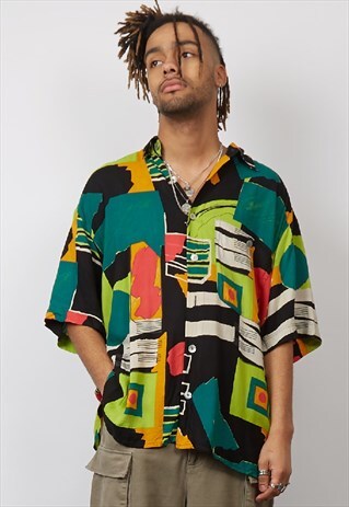 VINTAGE 80'S MULTICOLOUR CUBIST PRINT SHIRT