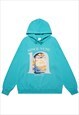 Heaven print hoodie skater pullover grunge jumper turquoise 