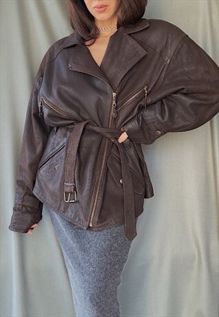 80S VINTAGE NAPPA LEATHER CHOCOLATE BROWN MOTORCYCLE JACKET