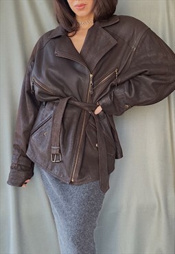 80s vintage NAPPA leather chocolate brown motorcycle jacket