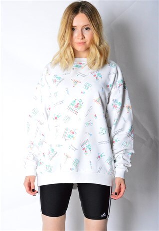 VINTAGE 80S WHITE COLOURFUL SWEATSHIRT