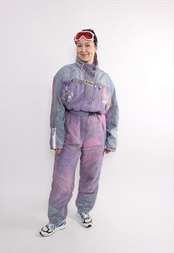 90s one piece ski suit, vintage purple ski suit, retro ski 