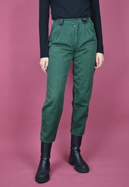 Vintage green classic straight cotton trousers