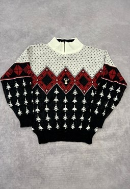 Vintage Knitted Jumper Embroidered Deer Patterned Sweater