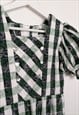 80'S 90'S GINGHAM WHITE GREEN CHECK COTTAGE CORE DRESS