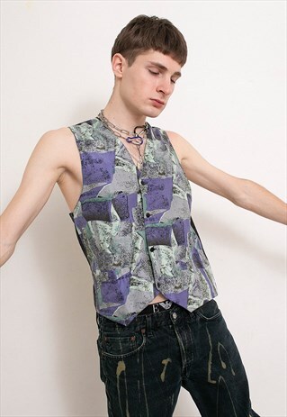 VINTAGE 80S SUIT VEST MENS GILET BUTTON UP