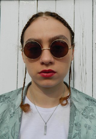 BROWN LENS SMALL ROUND SUNGLASSES