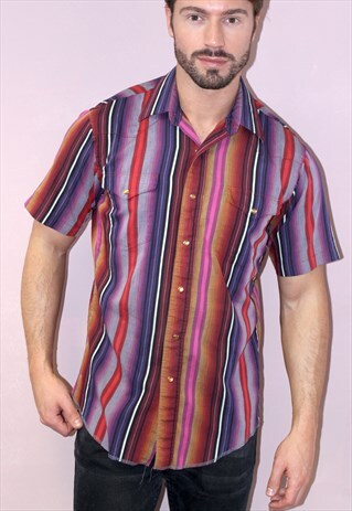 VINTAGE 90S MENS MULTI COLOURFUL STRIPED SHIRT