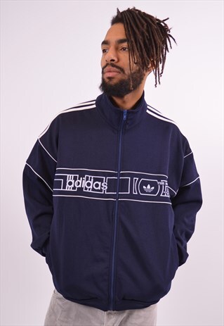 ADIDAS MENS VINTAGE TRACKSUIT TOP JACKET XL BLUE 90S