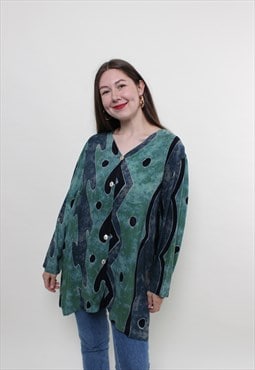 Vintage 80s abstract blouse, oversized festival blouse