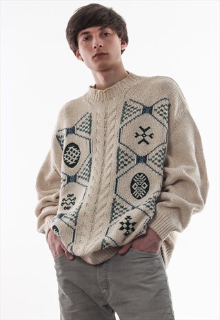 VINTAGE HUGO BOSS CABLE KNITTED SWEATER 90S BEIGE