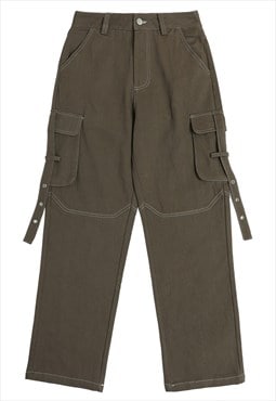 Cargo pocket jeans grunge utility denim pants in green
