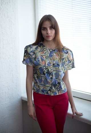 VINTAGE 80'S MULTICOLOUR PATTERNED CROPPED TOP