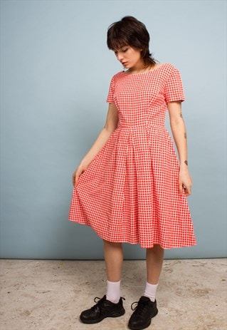 VINTAGE MID-LENGTH GINGHAM DRESS