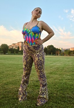90s Vintage Nos Just Cavalli arabesque  pattern flared pants