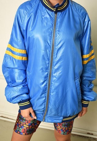 70S RETRO ATHLEISURE WET EFFECT SPORTS BOMBER JACKET