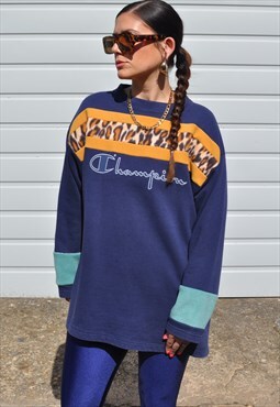 Y2K vintage reworked Champion leopard fleece sweatshirt