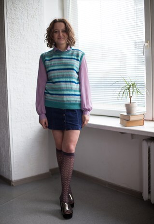 VINTAGE 80'S MULTICOLOR STRIPED ROUND NECK KNITTED VEST