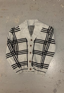 Vintage Abstract Knitted Cardigan Patterned Chunky Knit