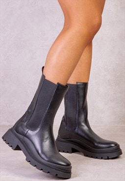 Isabel chunky chelsea boot in black faux leather