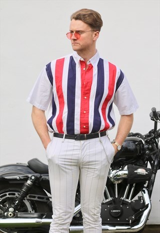 TOMMY HILFIGER USA AWNING STRIPED VARSITY SHIRT