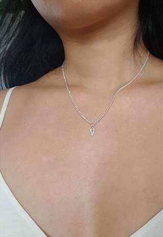 STERLING SILVER 'V' INITIAL NECKLACE WITH GIFT POUCH