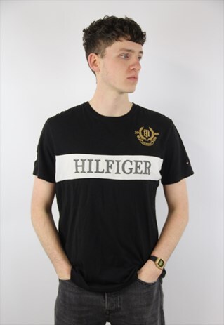 VINTAGE TOMMY HILFIGER BLACK PRINT T-SHIRT