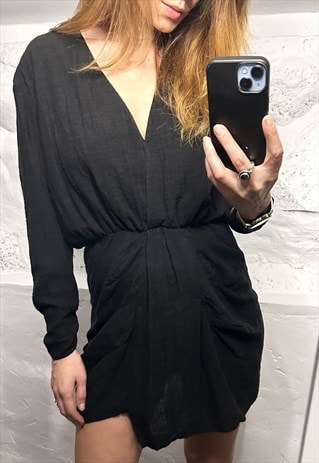 MINI BLACK COTTON LONG SLEEVE DRESS 