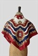 80'S VINTAGE RED BLUE BAROQUE LADIES LARGE SCARF