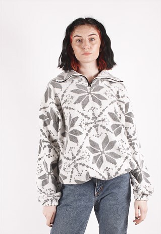 VINTAGE WHITE CRAZY PATTERN 1/4 ZIP FLEECE /NN3488