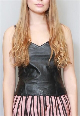 VINTAGE 1980'S BLACK SOFT LEATHER BRALETTE TOP