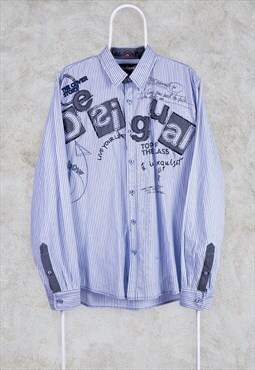 Vintage Desigual Shirt Long Sleeve Striped Embroidered Large