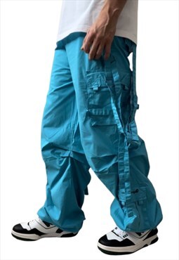 Vintage Y2K Parachute Style Cargo Pants New With Tags Blue