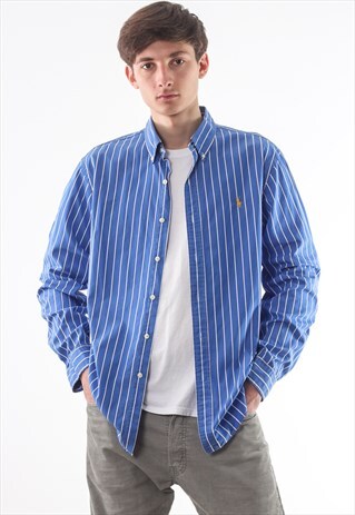 VINTAGE POLO RALPH LAUREN 90S BLUE LONG SLEEVE STRIPED