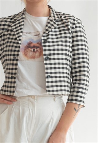 VINTAGE 80S CROP CHECKERED JACKET