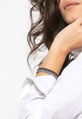 SMALL SILVER CUFF WITH RHINESTONES
