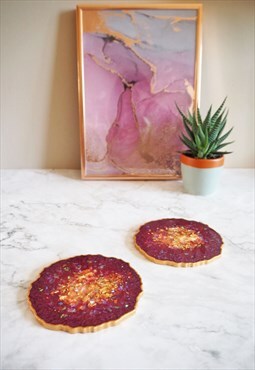 Burgundy Geode Resin Coaster Set Of Two