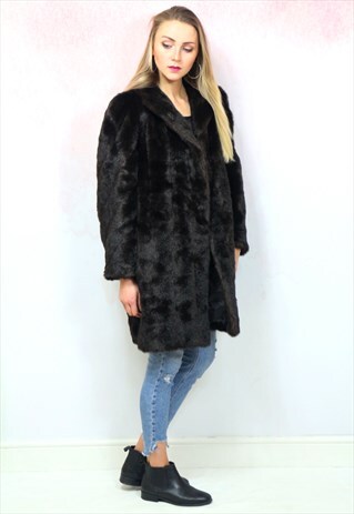1980S VINTAGE DARK BROWN SUPER SOFT FAUX FUR COAT