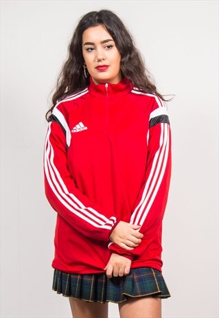 ADIDAS VINTAGE 90'S RED QUARTER ZIP SWEATSHIRT