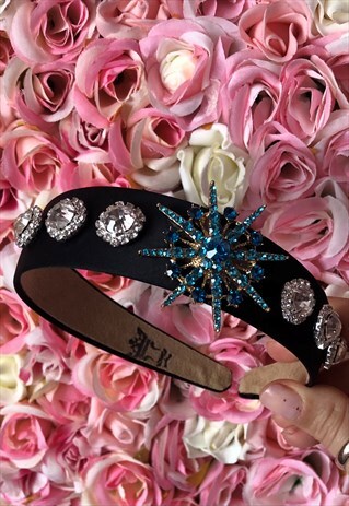 CECESCROWNS BLACK EMBELLISHED HEADBAND