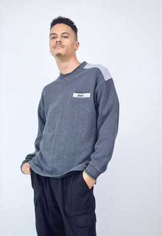 VINTAGE 90'S GREY HUGO BOSS V NECK SWEATSHIRT