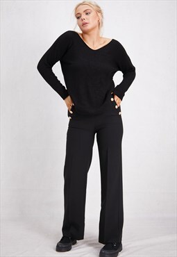 Black V Neck Knitted Jumper ONE SIZE FIT (8 TO 14)