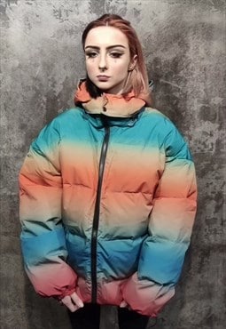 Gradient rainbow bomber tie-dye jacket rave puffer orange 