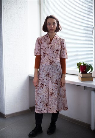 VINTAGE 80'S PATTERNED MIDI SHORT SLEEVED DRESS