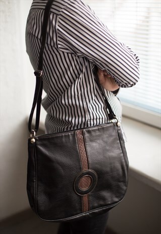 VINTAGE 80'S BLACK LEATHER SHOULDER BAG