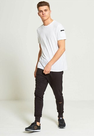 MENS RIPPED KNEE BLACK JOGGING BOTTOMS