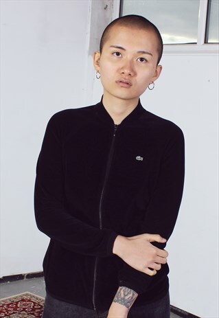 VINTAGE Y2K LACOSTE BLACK VELOUR ZIPPED TOP