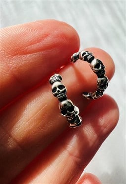 Skull semi hoops for men 925 Sterling Silver Plain Ear Studs